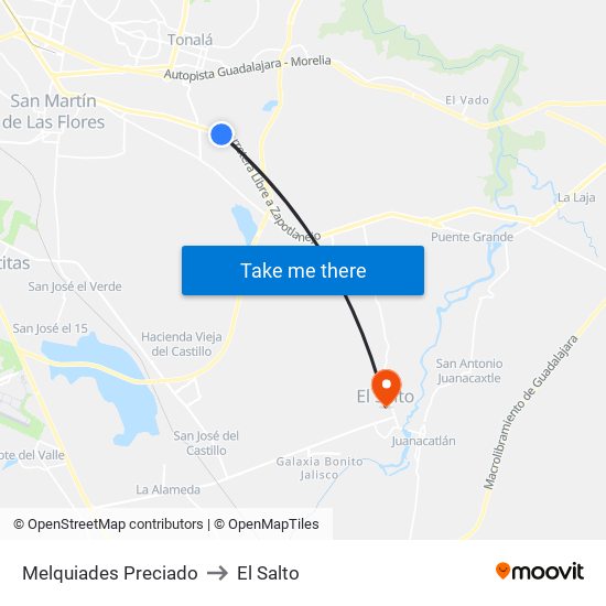 Melquiades Preciado to El Salto map