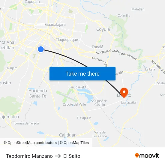 Teodomiro Manzano to El Salto map