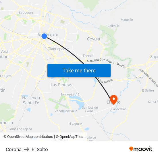 Corona to El Salto map