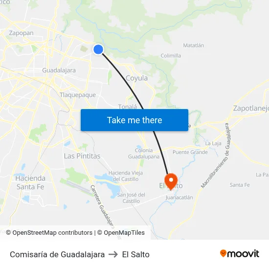 Comisaría de Guadalajara to El Salto map