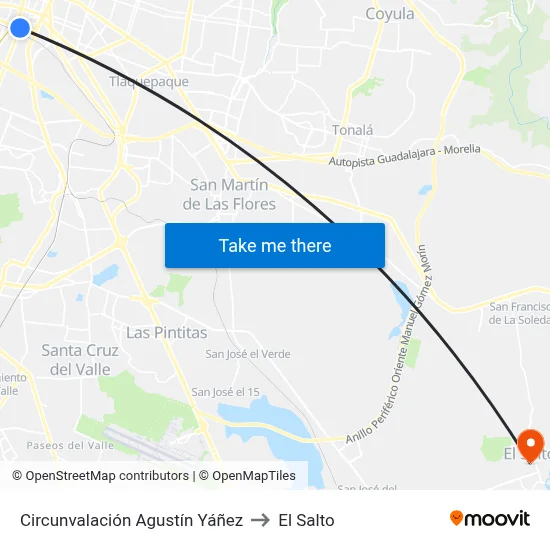 Circunvalación Agustín Yáñez to El Salto map