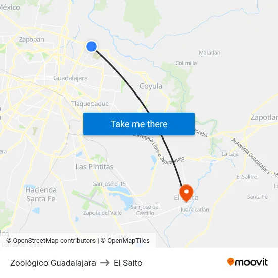 Zoológico Guadalajara to El Salto map