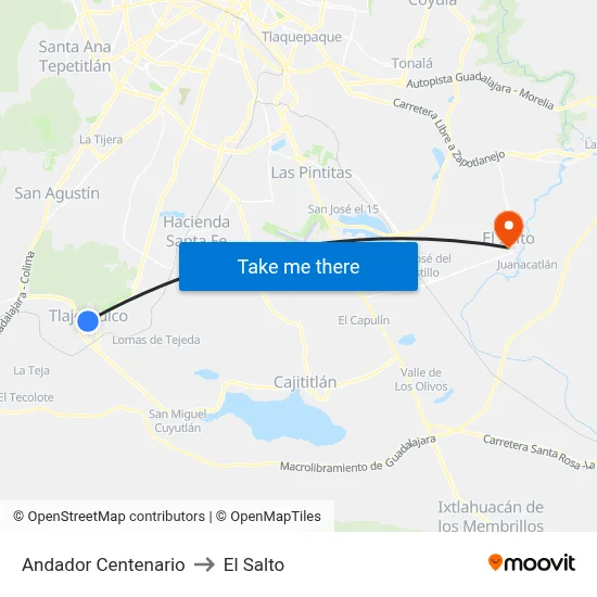 Andador Centenario to El Salto map