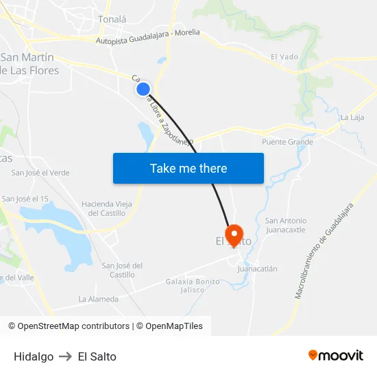 Hidalgo to El Salto map