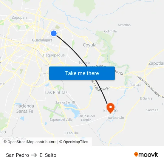 San Pedro to El Salto map