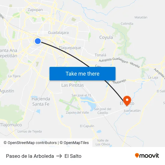 Paseo de la Arboleda to El Salto map