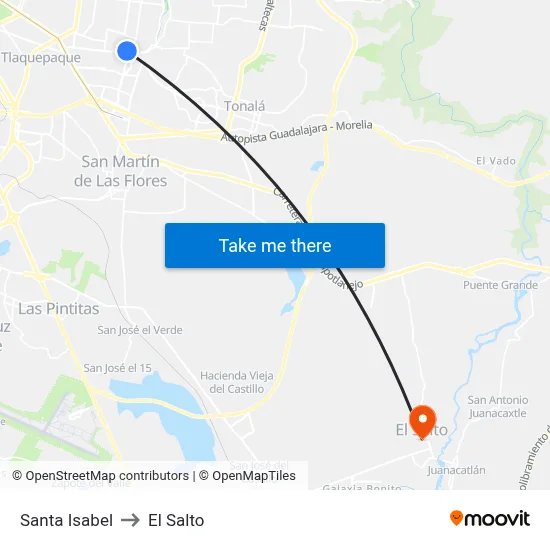 Santa Isabel to El Salto map