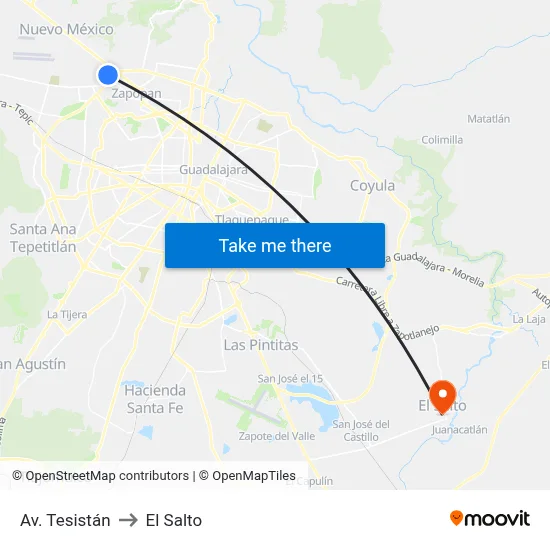 Av. Tesistán to El Salto map