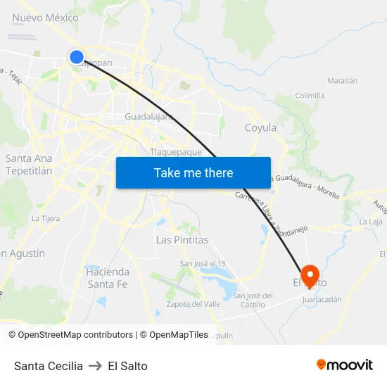 Santa Cecilia to El Salto map
