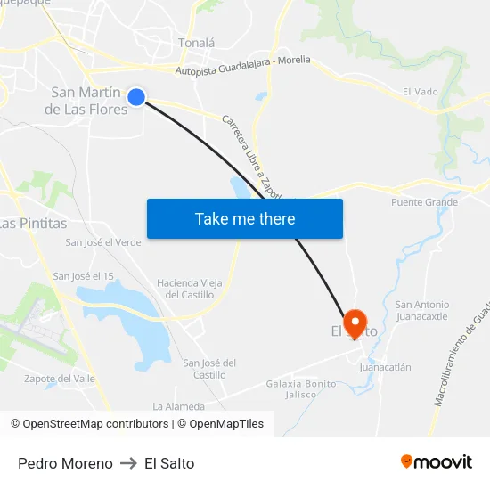 Pedro Moreno to El Salto map