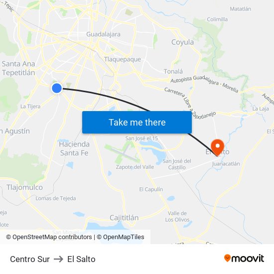 Centro Sur to El Salto map