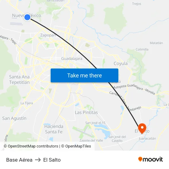 Base Aérea to El Salto map