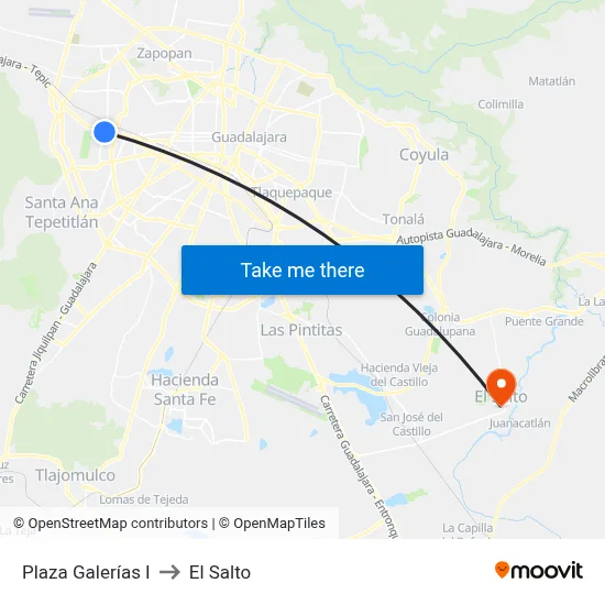 Plaza Galerías I to El Salto map