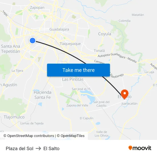 Plaza del Sol to El Salto map