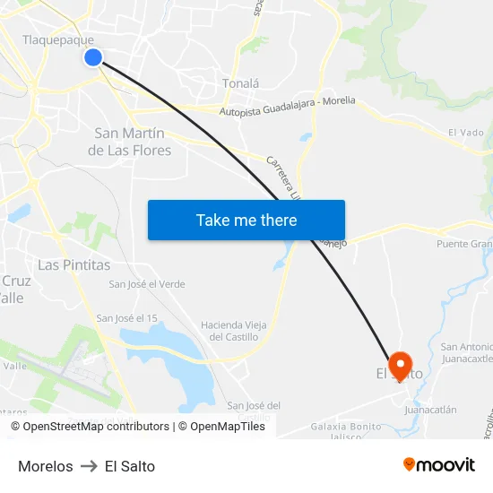 Morelos to El Salto map