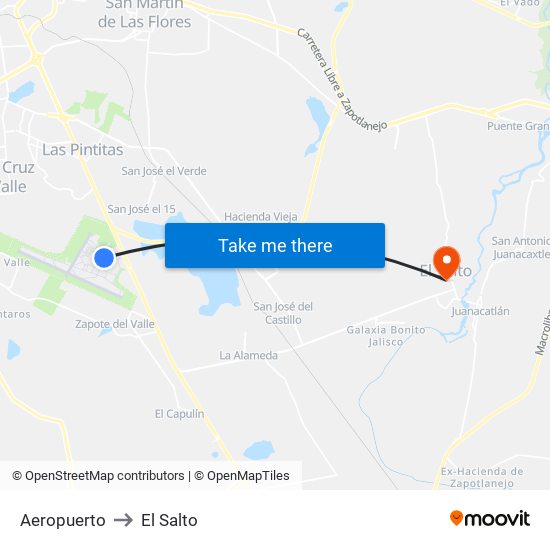 Aeropuerto to El Salto map