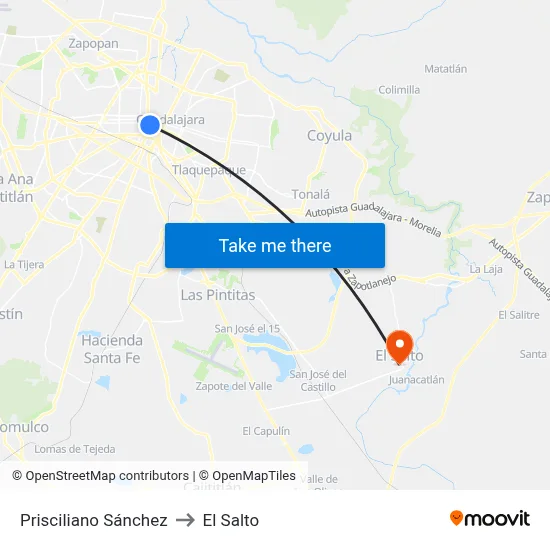 Prisciliano Sánchez to El Salto map