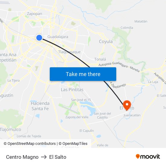 Centro Magno to El Salto map