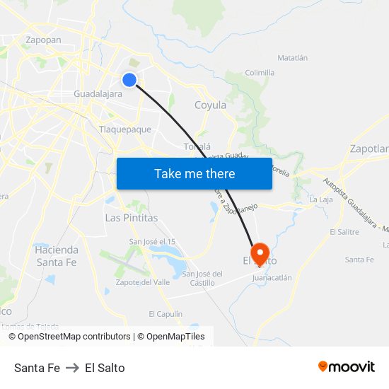 Santa Fe to El Salto map
