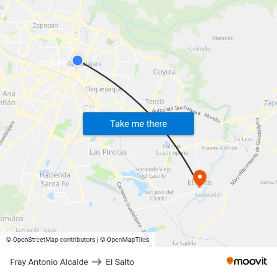 Fray Antonio Alcalde to El Salto map