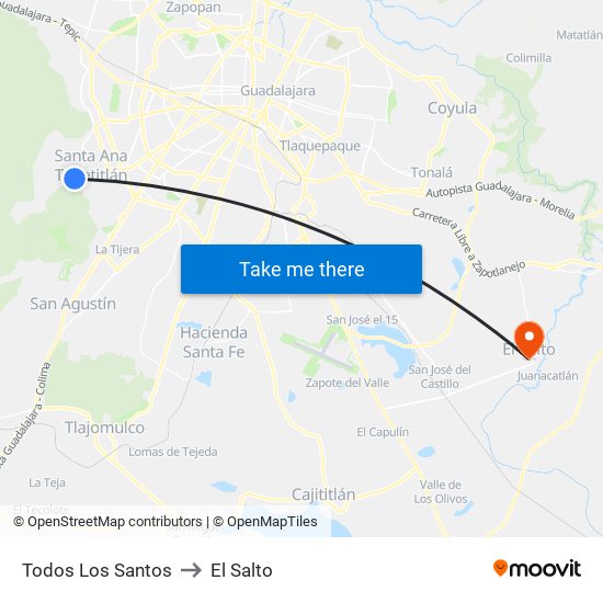 Todos Los Santos to El Salto map