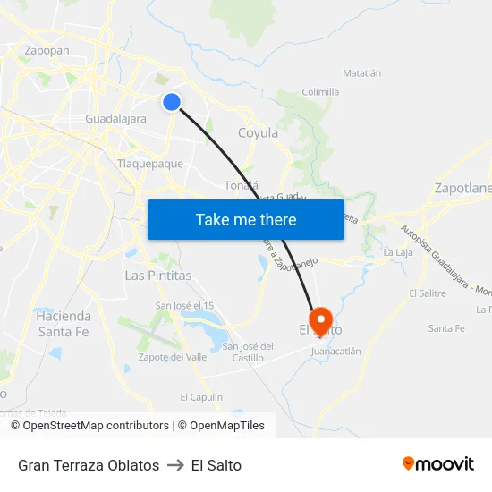 Gran Terraza Oblatos to El Salto map