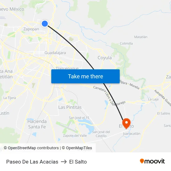 Paseo De Las Acacias to El Salto map