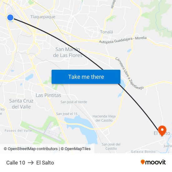 Calle 10 to El Salto map