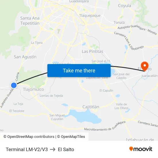 Terminal LM-V2/V3 to El Salto map