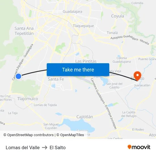 Lomas del Valle to El Salto map