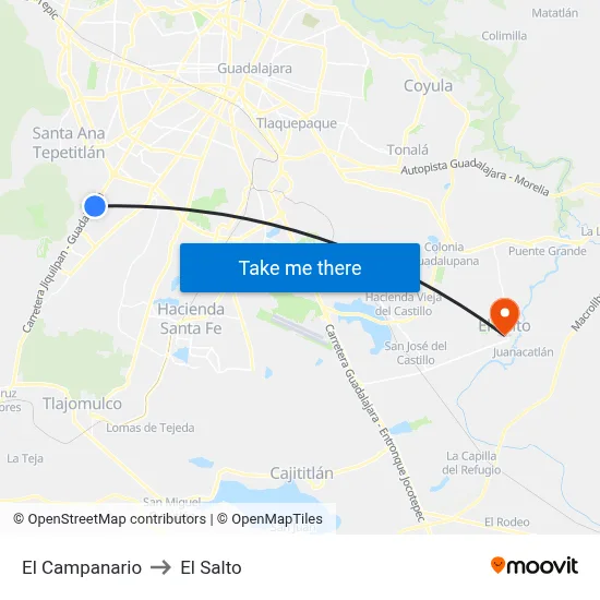 El Campanario to El Salto map