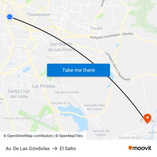 Av. De Las Góndolas to El Salto map