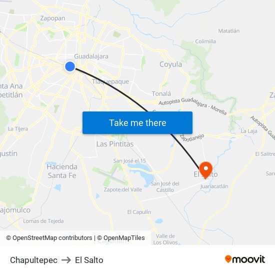 Chapultepec to El Salto map