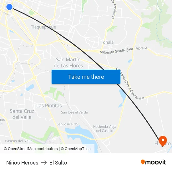 Niños Héroes to El Salto map