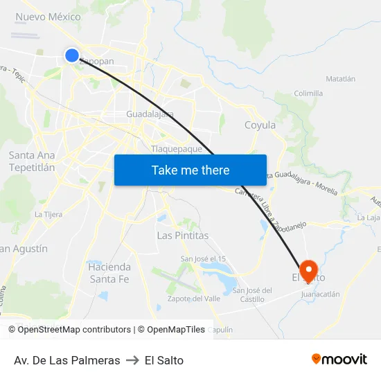 Av. De Las Palmeras to El Salto map