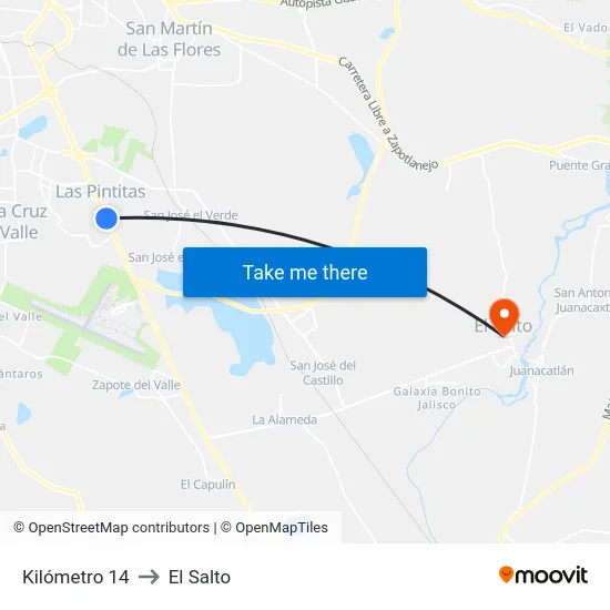 Kilómetro 14 to El Salto map