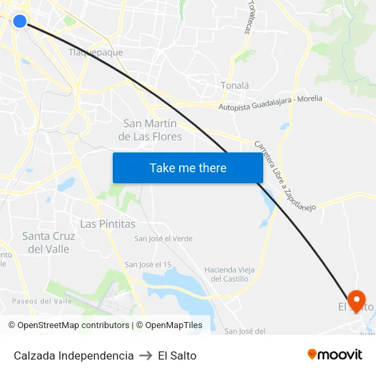 Calzada Independencia to El Salto map