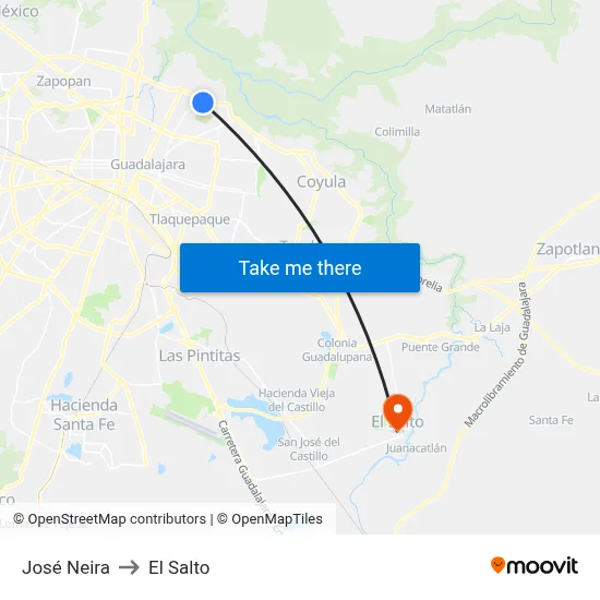 José Neira to El Salto map