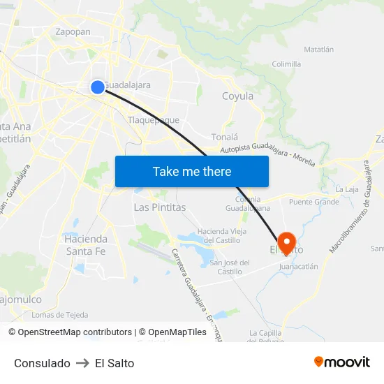 Consulado to El Salto map