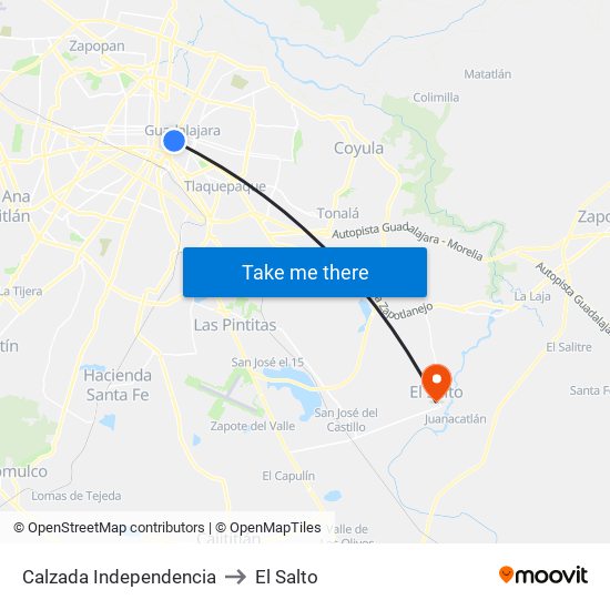 Calzada Independencia to El Salto map