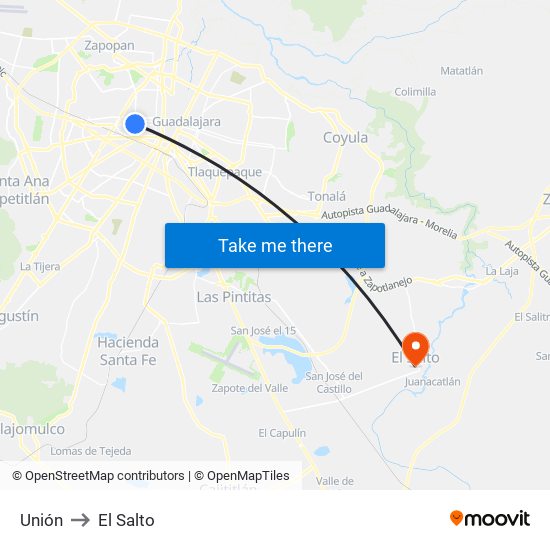 Unión to El Salto map