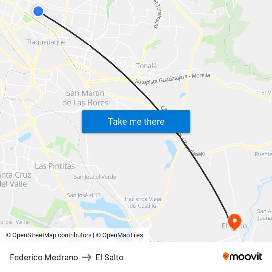 Federico Medrano to El Salto map