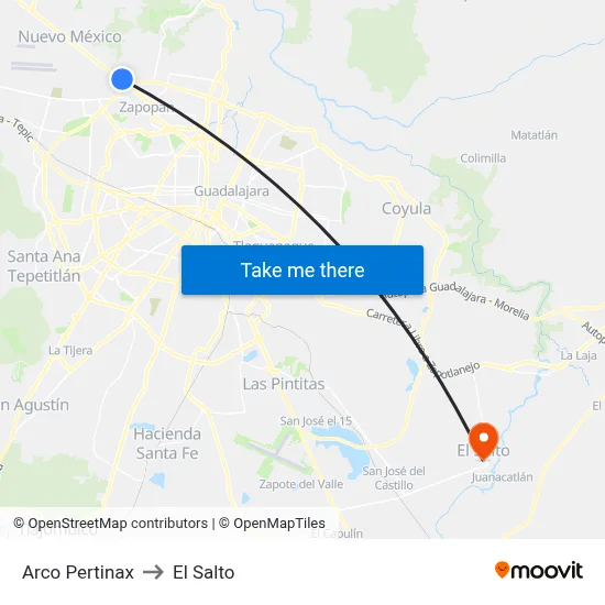 Arco Pertinax to El Salto map