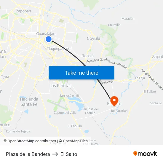 Plaza de la Bandera to El Salto map