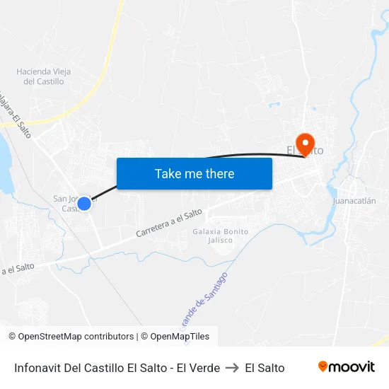 Infonavit Del Castillo El Salto - El Verde to El Salto map