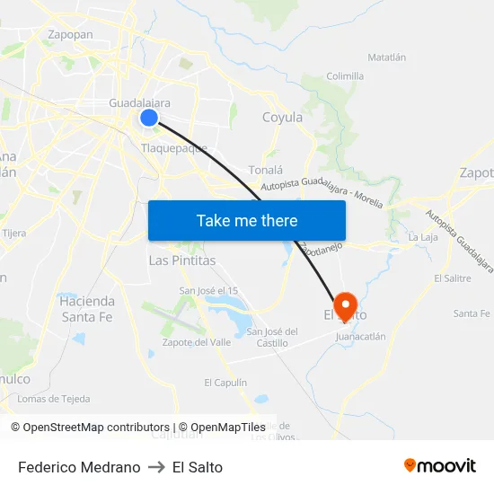 Federico Medrano to El Salto map