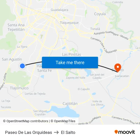 Paseo De Las Orquídeas to El Salto map