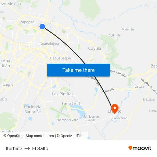 Iturbide to El Salto map