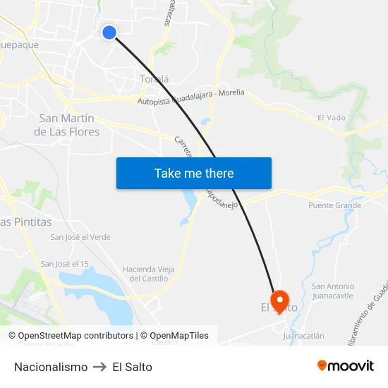 Nacionalismo to El Salto map