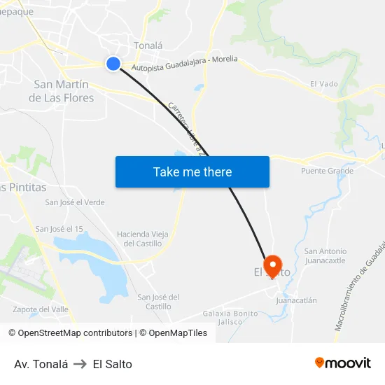 Av. Tonalá to El Salto map